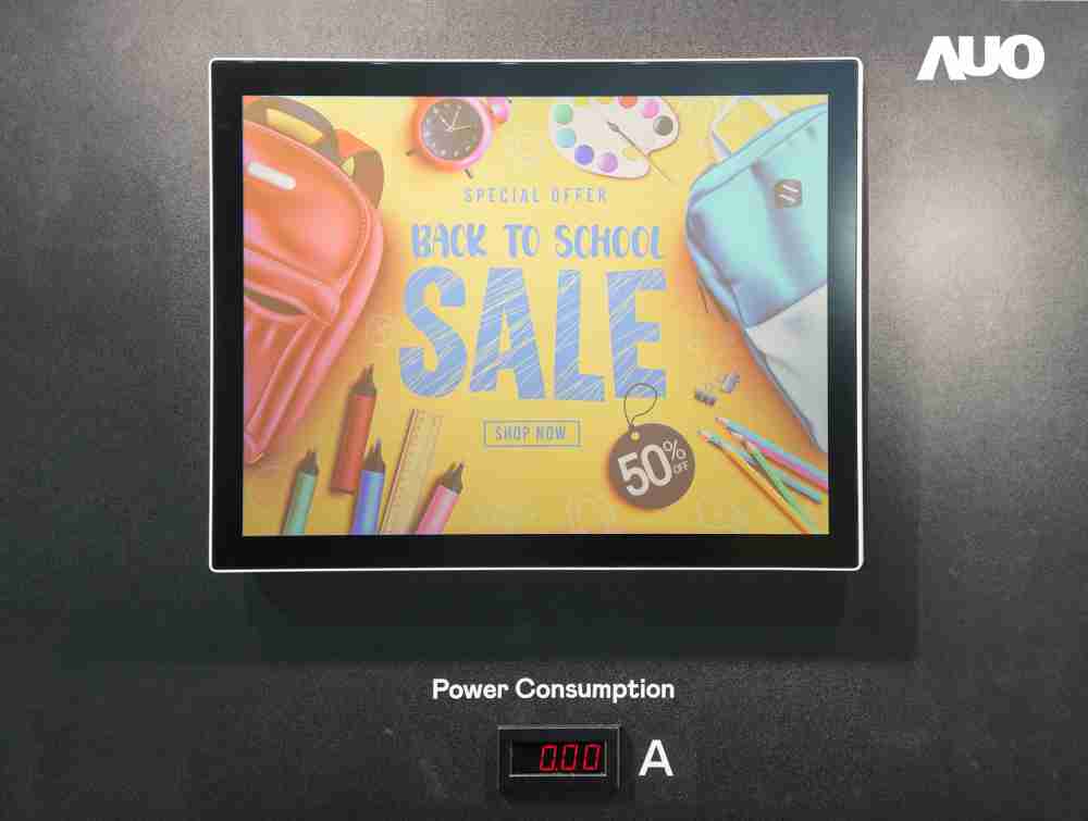 汇旺支付展示胆固醇液晶超低耗能户外全彩显示器，，，ChLC（胆固醇液晶）以双稳态技术使静态显示零功耗，，，具省电、、、高彩度、、环保的特性，，，，还整合软硬件系统解决方案，，，可透过单一云端平台管理